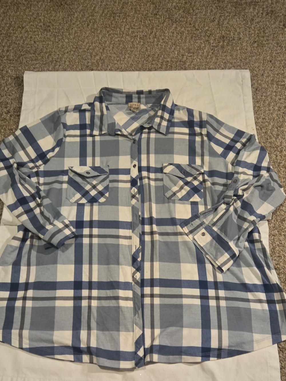 Como Vintage Blue and White Plaid Button-Down Shirt